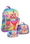 Four Compartment School Bag + Nutrition + Pen Holder Set (Ice Cream - Girl - Red Blue)
