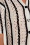 Women's Standard Fit Short Sleeve V Neck Button down Knitted Detail Suit - 3