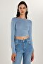 Women's Slim Fit Slim Fit Modal Fabric Long Sleeve Crew Neck Light Blue Blouse - 4
