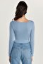 Women's Slim Fit Slim Fit Modal Fabric Long Sleeve Crew Neck Light Blue Blouse - 5