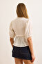 Women's Ecru Buttoned Lace Embroidery Detailed Muslin Blouse Blz-19003053 - 2