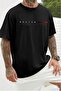 Men's Black Boston Printed Oversize Loose Fit Battal Tshirt