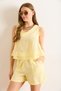 Women's Yellow V-Neck Linen Look Flam Bell Blouse Blz-19003060 - 3