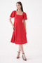 New Season Sleeve Detail Flexible Scuba Crepe Fabric Square Collar Midi Length Women's Evening Dress Graduation Dress 082 - 7