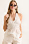 Women's White Halter Neck Elastic Fisto Blouse Blz-19003054