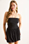 Women's Black Strapless Balloon Skirt Flowy Mini Sandy Dress Elb-19002485 - 4