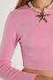 Women's Slim Fit Modal Fabric Cotton Crew Neck Pink Blouse - 3