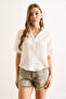 Women's White V-Neck Short Sleeve Muslin Shirt Gml-19001369 - 3