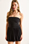 Women's Black Strapless Balloon Skirt Flowy Mini Sandy Dress Elb-19002485