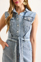 Women's Medium Blue Belted Pocket Mini Denim Shirt Dress Elb-19002479 - 5