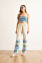 Women's White Blue Pocket Pants Strapless Blouse Viscose Suit Tkm-19000407 - 4