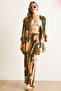 Women's Camel Brown Elastic Waist Patterned Viscose Palazzo Trousers Pnt-19000356 - 2