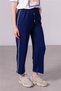 Women's Mid-Waist Trousers with Pockets - Navy Blue - 3