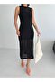 Body Fitting Slit Knitwear Beach Dress - Black - 2