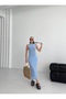 Body Fitting Slit Knitwear Beach Dress - Blue - 5