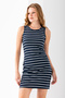 Women's Crew Neck Sleeveless Striped Dress Navy Blue White - 25880 - 4
