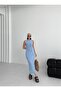 Body Fitting Slit Knitwear Beach Dress - Blue - 6