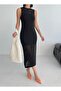 Body Fitting Slit Knitwear Beach Dress - Black - 3