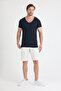 Men's V-Neck Straight-Cut Open Collar Basic T-Shirt - 6