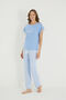 Lace Detailed Sleeves Letter Printed Striped Pajama Set - 3