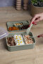 Striped 5 Compartment Lunch Box with Fork and Spoon Transparent Lid Leakproof Lunch Box School Office 1 Piece - 3