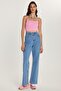 Women's Regular Fit Wide Leg Blue Jean Jeans with Pockets - 3