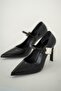 Trok Stone Detailed Women's Leather Stiletto Black