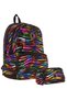 Shine Girl's Zebra Black Multicolor Primary School, Junior High School Backpack and Pen Holder Set