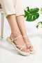 Women's Beige Cream Skin Nude Single Finger Gold Ring Detailed Daily Sandals Shoes Hosa - 6