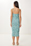 Women's Water Green Floral Slit Summer Knitted Dress CI00029 - 5