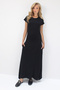 Women's Black Crew Neck Double Pocket Stitching Detail Sleeveless Modal Fabric Dress Alc-X14213 - 3