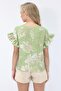 Green Crew Neck Flounce Sleeves Patterned Woven Blouse Alc-X14241 - 5