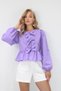 Dark Lilac Crew Neck Bow Tie Princess Sleeve Poplin Blouse Alc-X13375 - 3