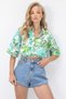 Women's Green Floral Patterned Double Sleeve Crop Shirt Alc-X14176 - 4