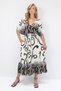 Women's Black-Beige Front Back V-Neck Patterned Skirt Flounced Summer Woven Dress Alc-X14199 - 2