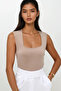 Women's Dark Beige Square Collar Thick Strap Sandy Blouse Alc-X13449 - 2