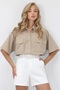 Women's Sand Beige Double Pocket Half Sleeve Linen Shirt ALC-X9991 - 2