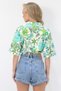Women's Green Floral Patterned Double Sleeve Crop Shirt Alc-X14176 - 5