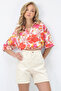 Coral Floral Patterned Double Sleeve Crop Shirt Alc-X14176 - 2