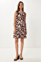 Women's Brown Bone Patterned Flounced Summer Crinkle Knitted Dress Iy00003 - 3