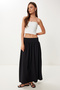 Women's Black Long Summer Flexible Knitted Skirt Cr00519 - 2