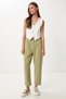 Women's Green Pocket Linen Shalwar Trousers Bv00164 - 2