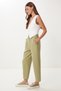 Women's Green Pocket Linen Shalwar Trousers Bv00164 - 3