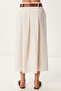 Women's Cream Belted Summer Flared Linen Skirt Bv00161 - 6