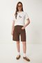 Women's Ecru Stone Detailed Embroidered Cotton Knitted T-Shirt Cr00521 - 3