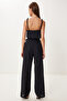 Women's Black Bead Detail Linen Blouse Pants Suit Bv00170 - 7
