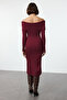 Bordo Düz Midi Midi Triko Basic Carmen Yaka Triko Elbise TWOAW25EL00033 - 5
