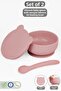 2-Piece Baby Feeding Set - Vacuum Silicone Food Bowl with Lid - Teether Feeding Spoon - Pink