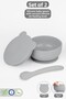 2-Piece Baby Feeding Set - Vacuum Silicone Food Bowl with Lid - Teether Feeding Spoon - Gray