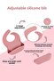4-Piece Silicone Nutrition Set - 3-Compartment Nutrition Plate - Silicone Spoon - Silicone Bib - Cup - Pink - 4